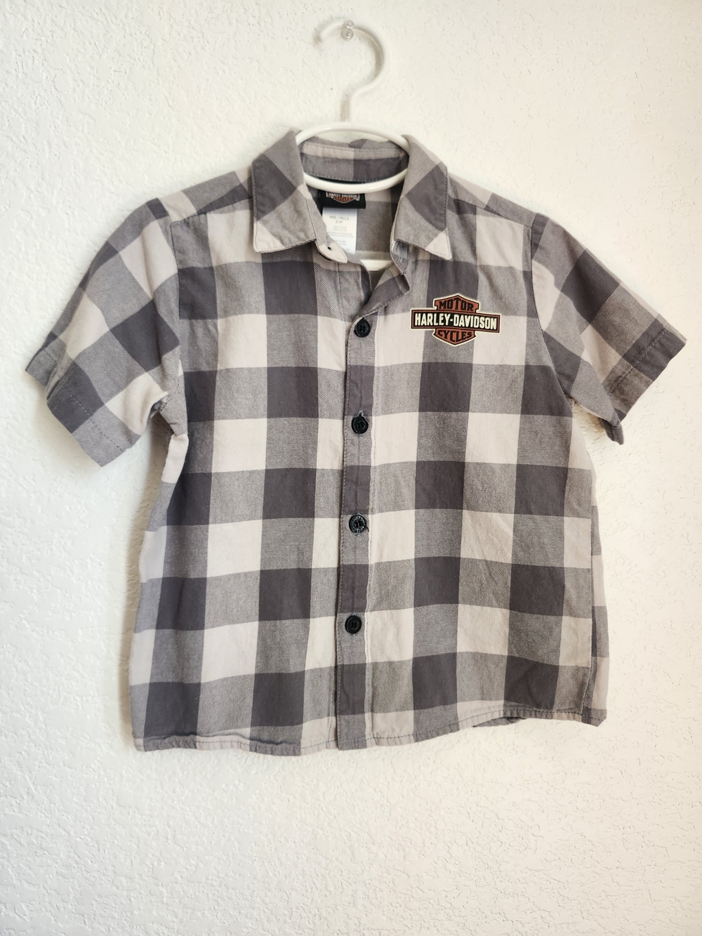 Harley-Davidson Short-Sleev Button-Down Boy's Shirt Gray and Cream Small Size